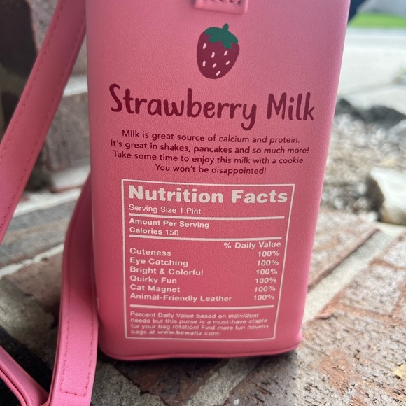 Pink Strawberry Milk Carton Crossbody Bag - Picture 4 of 6